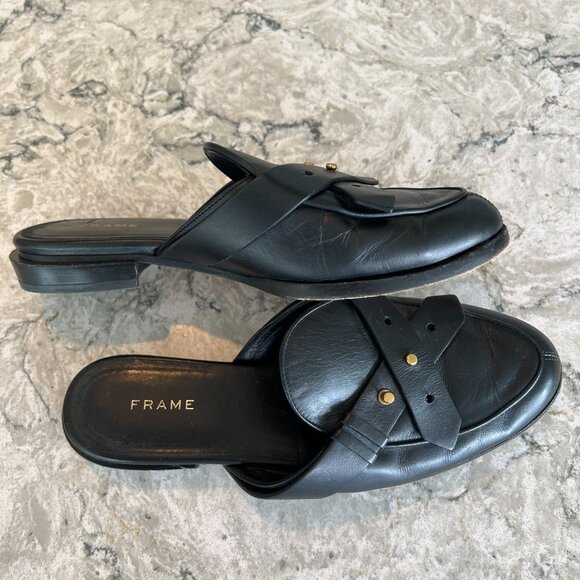 FRAME Leather Mules / Loafers - Size 36.5 - Black w Gold Hardware (OBO) - Picture 2 of 5